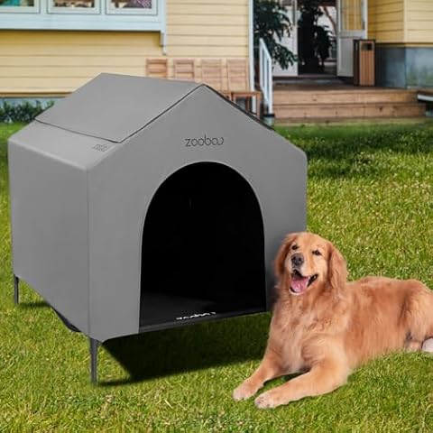Zooba 42” Outdoor Dog House for Large Breeds, Durable Large Dog Shelter with Weatherproof 600D PVC Canopy, Breathable 2x1 Textilene Fabric Elevated Dog Bed, XL Dog Kennel for Outside Use Cover