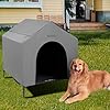 42” Outdoor Dog House for Large Breeds, Durable Large Dog Shelter with Weatherproof 600D PVC Canopy, Breathable 2×1 Textilene Fabric Elevated Dog Bed, XL Dog Kennel for Outside Use