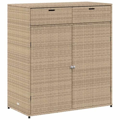 vidaXL Armario de Almacenaje de Jardín, Aparador para Cojines Toallas, Organizador de Herramientas, Portaherramientas para Piscina, Ratán PE Beige