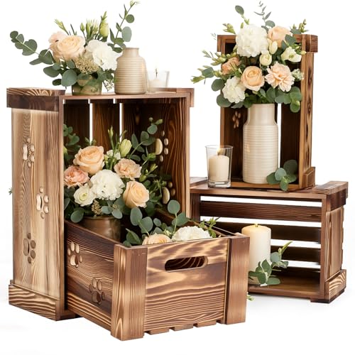 Leinuosen 4 Pcs Decorative Wood Crates for Storage Display, 4