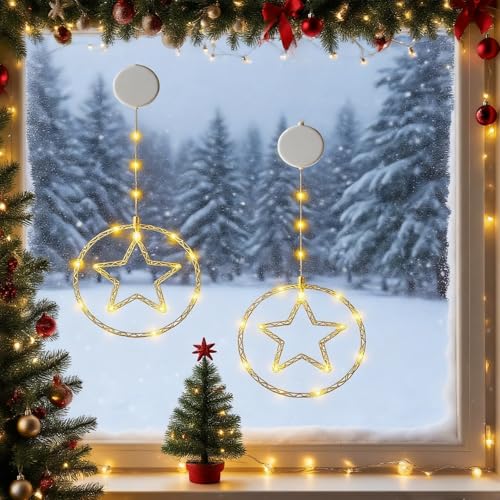 JYTGALX 2 Stück LED-Sternen-Lichterkette warmweiß Batteriebetrieben...