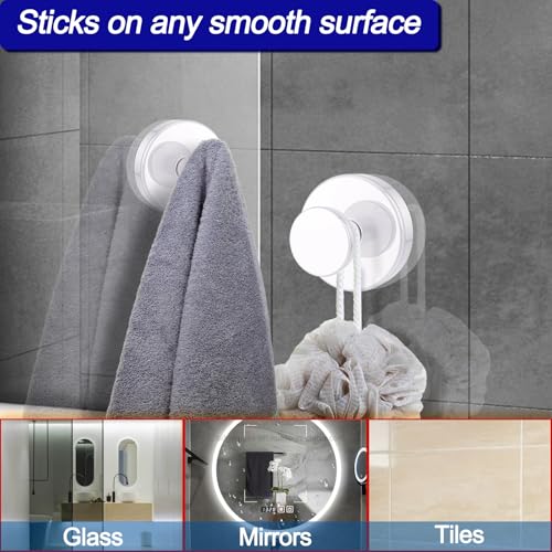Image of Bntuk Suction Cup Hooks for Shower, Removable Towel Hooks for Bathroom Window Glass Door Wall, Bath Robe Looafh Hook for Hanging - 2 Pack, White
