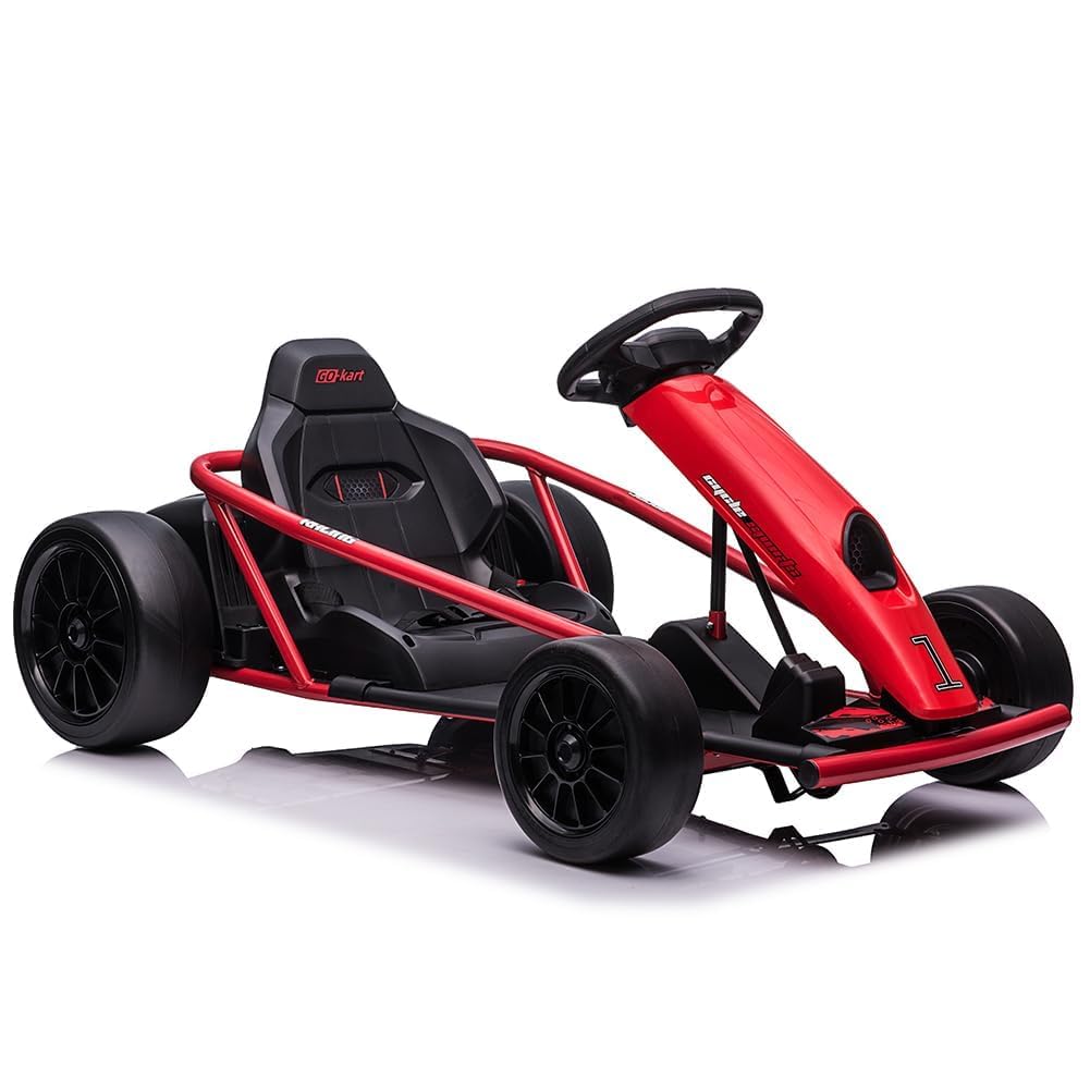 Go-Kart eléctrico Infantil 24V Doble Motor 300W con función Drift, Asiento Ajustable, música, claxon, Arranque Suave, hasta 13km/h y 70kg, para 6-12 años, Color Rojo