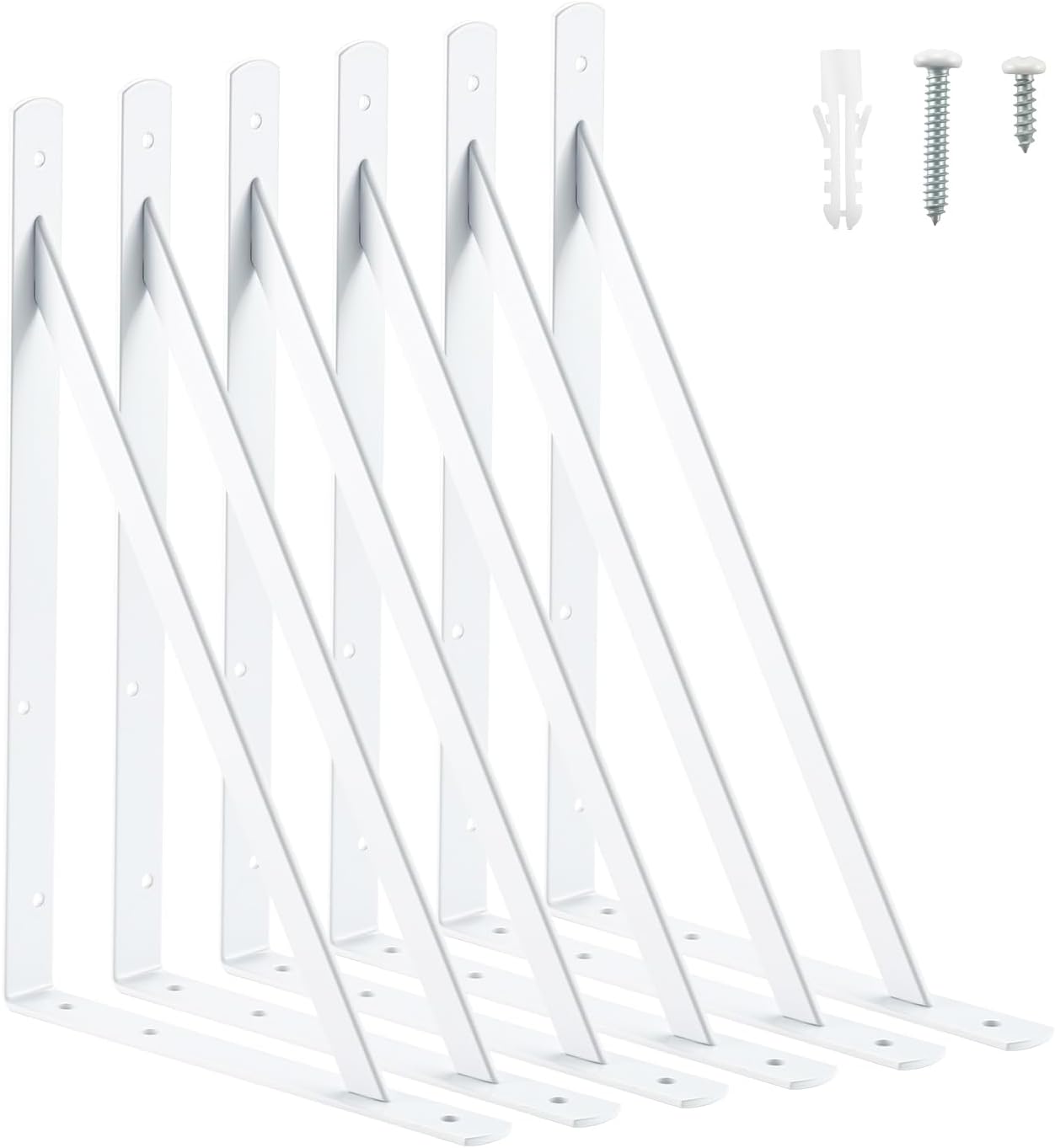 HOME MASTER HARDWARE 16x10 inch Heavy Duty Shelf Brackets, White Metal Wall Mounted Supports for Shelves, L Shaped Shelf Angle Bracket for Floating Shelves, 2 Pack 16 inch x 10 inch-2pcs White