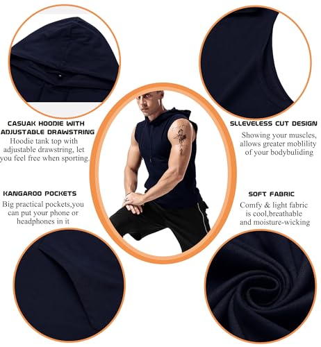 Image of Babioboa Men's Workout Hooded Tank Tops Sleeveless Gym Hoodies Bodybuilding Muscle Cut Off T-Shirts