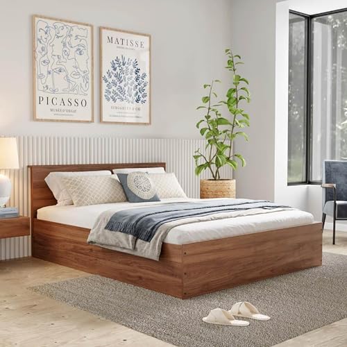 Bed | Queen (78 X 60) Engineered Wood Bed with Storage, 1 Year Warranty | - Taurus - Columbian Walnut