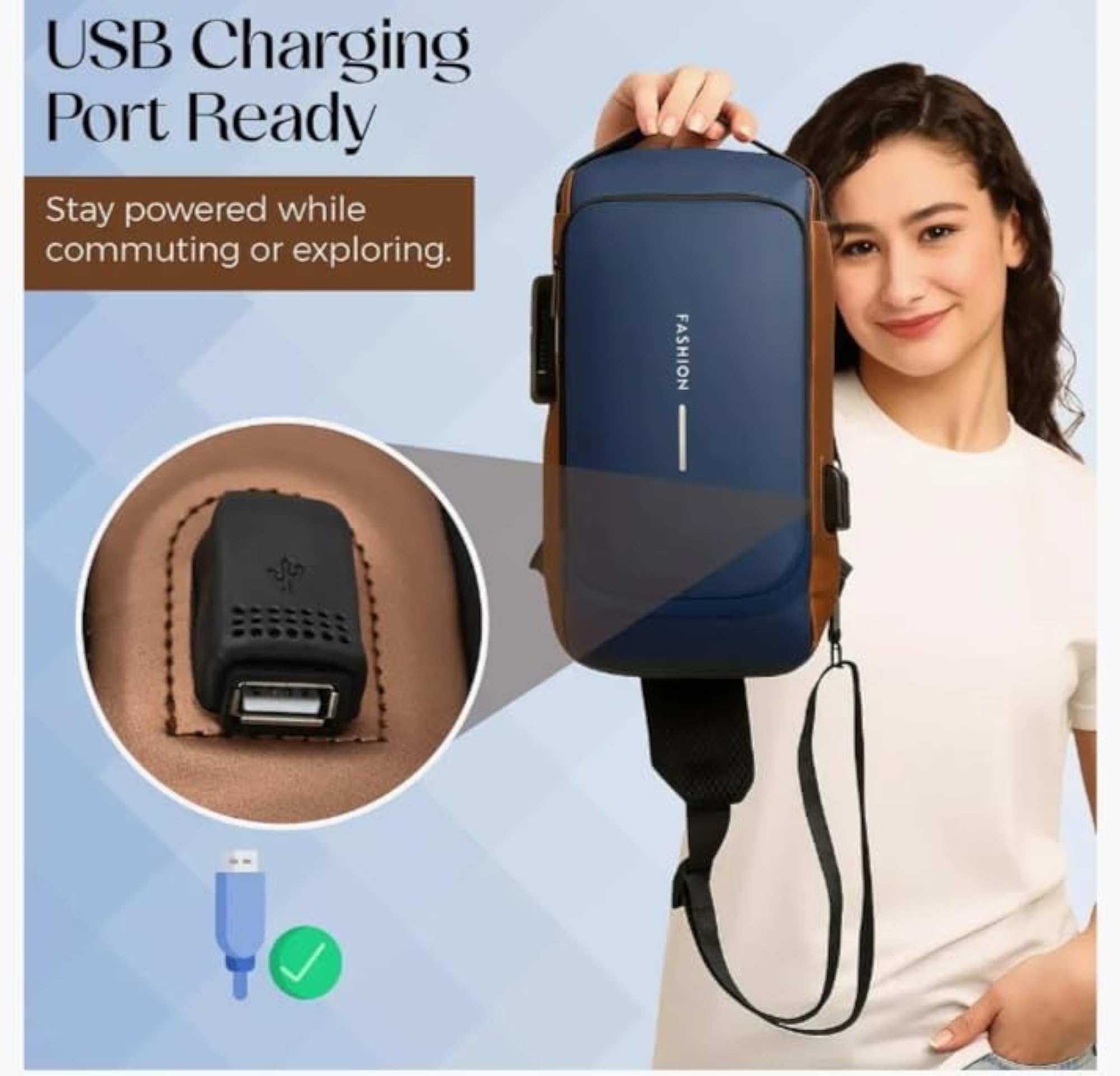 Fashion Sling Bag with USB Charging Port