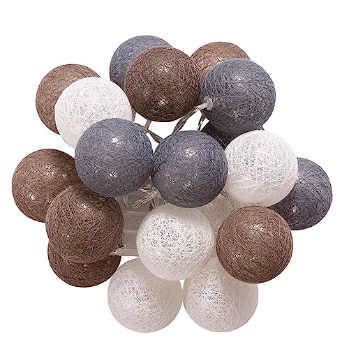 IDIMEX Guirnalda de luces Amici con 20 bolas de algodón en blanco/gris/marrón, guirnalda de luces con luz LED blanca cálida, guirnalda de bolas de algodón, funciona con pilas