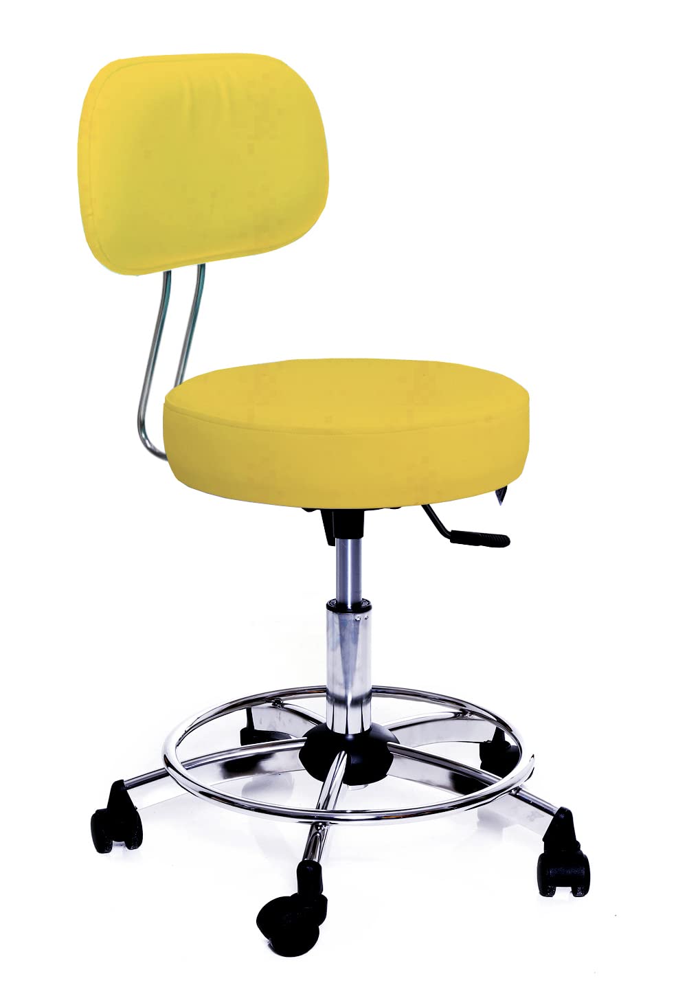 GALIZIA prjme Sgabello con Ruote e Schienale Girevole, Sgabello Lavoro con Schienale ed Altezza Regolabili, per Centri Estetici, Tatuatori, Imbottitura Alta 7cm, Prodotto Italiano (GIALLO)