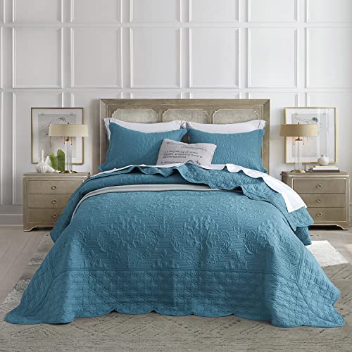 Image of CHIXIN Bedspread Coverlet Quilt Set Full Size - Lightweight Bedding Cover - Ultrasonic Quilting - 5 Piece Reversible Bedspread - Elegant Damask Paisley Pattern (Full, Lagoon)