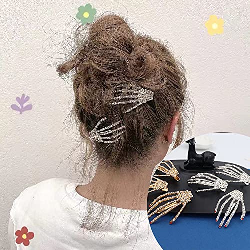 Miniatura 5 de Pinzas para el cabello de Halloween con diseño de esqueleto para mujeres y niñas, pinzas para el pelo de calavera con diamantes de imitación,