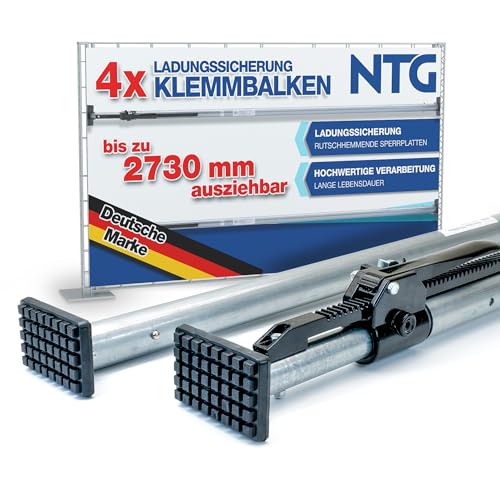 NTG Klemmbalken Sperrbalken, Sperrlatte, Stahl, 1372-2730 mm, Ladungssicherung und Transportsicherung für PKW LKW Anhänger Camper und Transporter (4 Stück)