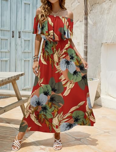 Image of Bluetime Womens Maxi Dress Off Shoulder Floral Print Boho Beach Long Summer Dresses