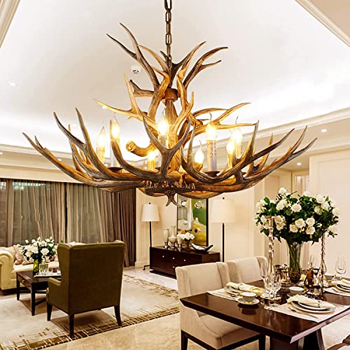 NWIASS Antlers Chandelier 8 Light Double Layer, Resin Deer Antler Chandelier Lighting Vintage Antler Light Fixtures, Farmhouse Large Antler Chandeliers for Dining Room Kitchen Living Room Store - Image 3