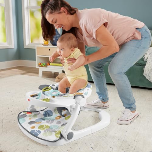 Image of Fisher-Price Portable Baby Chair Sit-Me-Up Floor Seat with Snack Tray, Newborn Sensory Activity Toys & Plush Cute Sloth Washable Pad