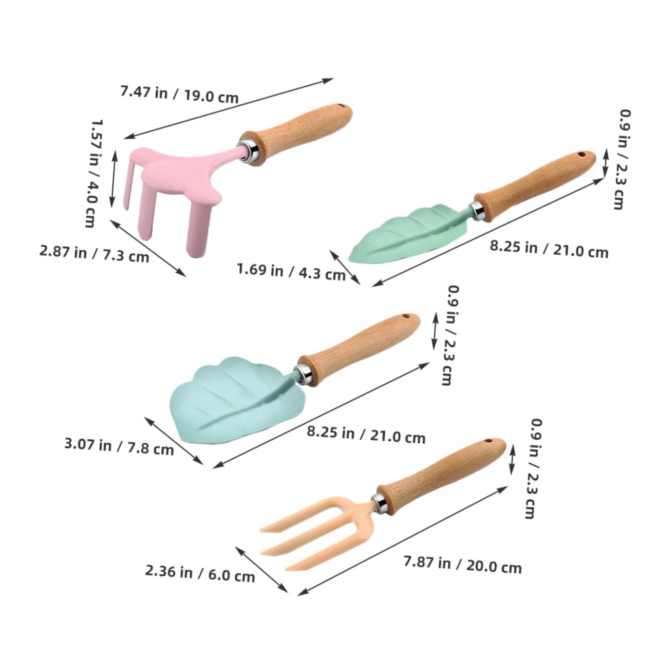 Juego de Herramientas de Jardinería Ligero para Niños Materiales de Madera y Plástico Pala, Rastrillo y Tenedor Jugar al Aire Libre
