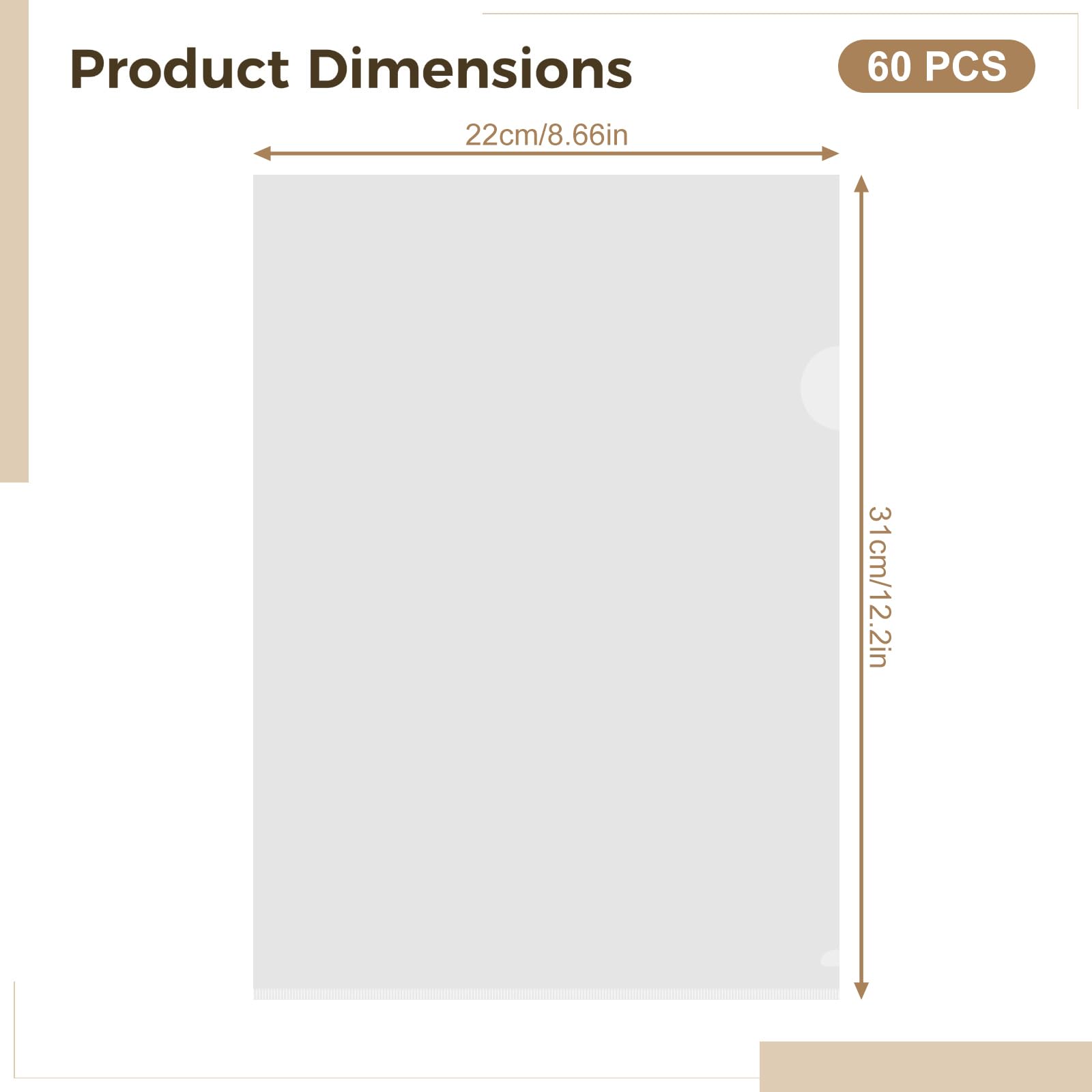 60 carpetas de corte A4, 180 micras, fundas de plástico transparente A4, 31 x 22 cm