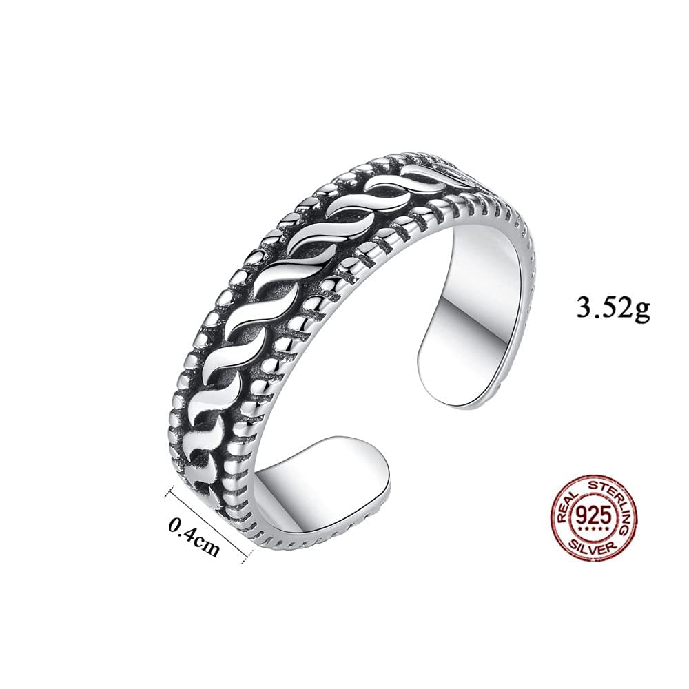 Paar breiter Daumenring - Vintage -Gravur -Hanf Seilstapelbar offener Fingerring, verzweifelter fest Verstellbarer Ring, Geschenke für Frauen