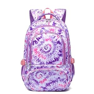 BLUEFAIRY Kids Backpack for Girls Elementary Primary Middle School Bags for 8-10 Years for Teens Childs Tie-dye Bookbags Cute Purple Book Bags Gifts Mochilas para Niñas de 6 7 8 9 10 Años