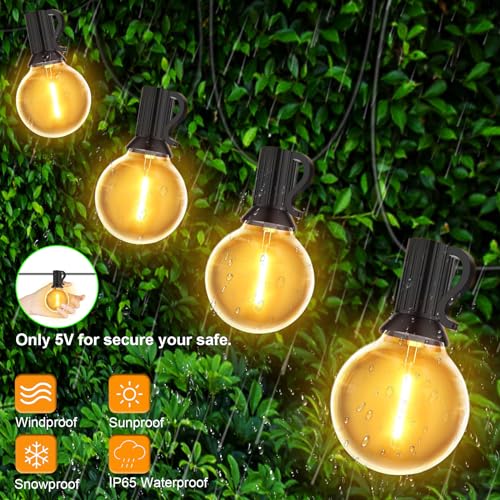 IKERY USB Garden String Light, 15M/49FT Warm White 25+1 COB Globe Bulbs IP65 Waterproof Festive Lights Outdoor, Indoor Outdoor String Lights for Gazebo, Christmas, Backyard, Party, Patio Decor - Image 3
