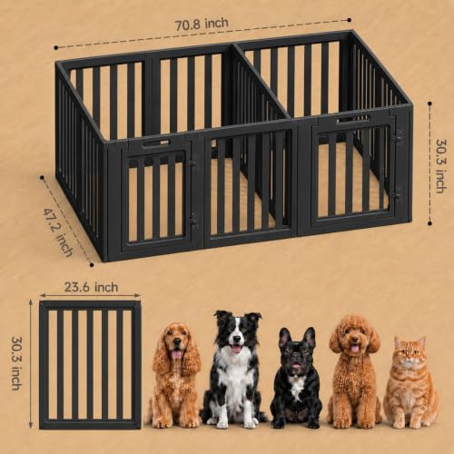 Image of EVERFRONT Dog Playpen with Door - Dog Pen Indoor - Easy Assemble Dog Play Pen - Puppy Playpen, Cat Playpen, Small Animal Playpen, Dog Play Pen Indoors (Black, 30 inch, 12 Panels)