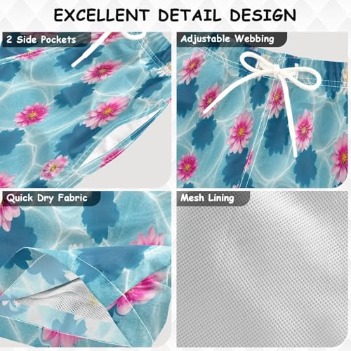 Swim Shorts for Boys, Swimwear for Toddler Boys 2t, Pink White Flowers Water Blue3