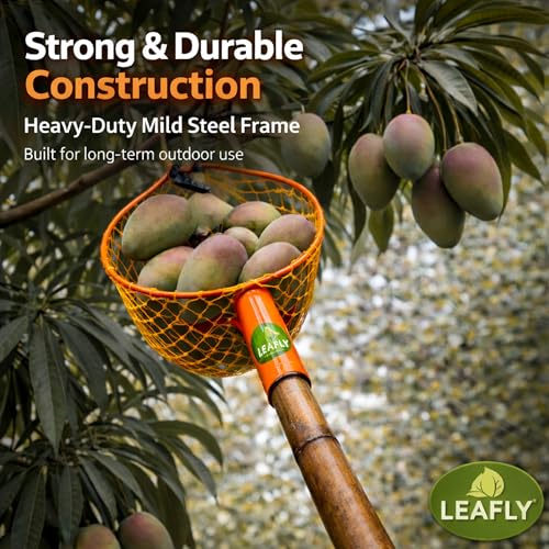 Image of Leafly Mango Fruit Plucker with Net|Fruit Picker|Fruit Harvester (5-7 Kg)|Nylon Net Metal Frame|Fruit Basket Capacity Garden Tool