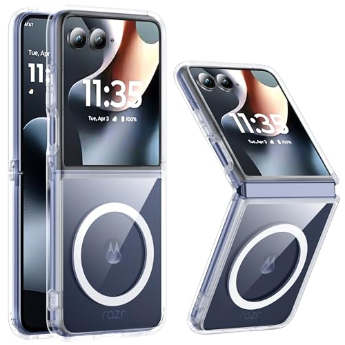 FNDMIL NO.1 Magnetic for Motorola Razr+ Plus 2025/2024 Case with MagSafe[Crystal Clear][Anti-Yellowing][Military Shockproof] Soft Silicone Bumper for Moto Razr+ 2025/2024 Case Slim,Clear
