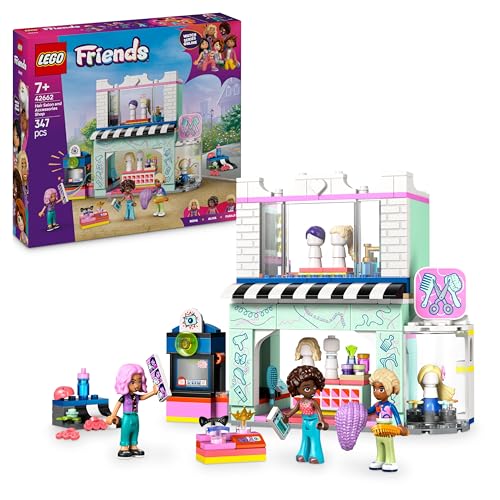 LEGO Friends Peluquería y Tienda de Complementos, Secador y Pelucas de Juguete, Juegos de Peinados, Regalo para Niñas de 7 Años o Más, 3 Mini Muñecos para el Juego de rol 42662