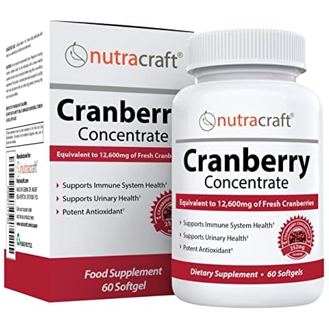 Nutracraft #1 Cranberry Extract Supplement for Bladder & Urinary Tract Support - 12,600 mg of Fresh Cranberries, Vitamin C & E and Polyphenols per Capsule - 60 Softgels Cover