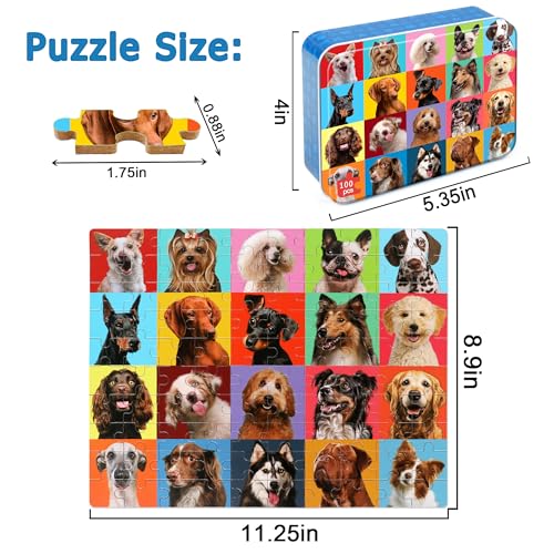 Rompecabezas LELEMON para niños de 4 a 6 años, rompecabezas de 100 piezas en caja metálica | Rompecabezas de perros, educativos, de cartón, para niños de 4 a 8 años miniatura 2