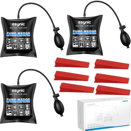 eSynic 3 Pack Air Wedge Bag Kit – 300lbs Heavy-Duty TPU Door Lifting Bag with Quick-Release Valve & 6 Plastic Wedges 2.4