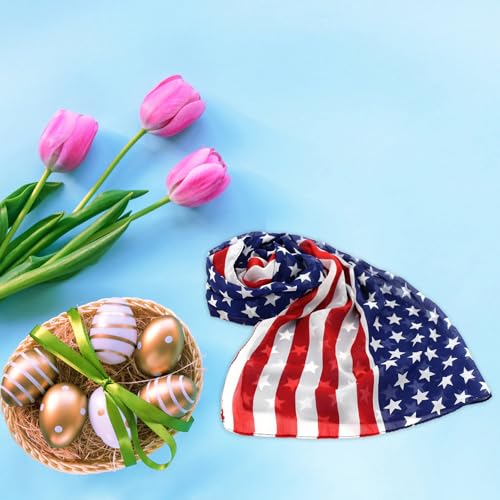 Owl's-Yard Women's American Flag Scarf Patriotic Long Scarf Red White and Blue Scarves 4th of July Star Striped Shawl3