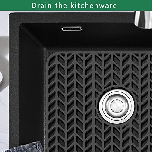 Image of GUUKIN Sink Protectors for Kitchen Sink Grid 16-3 /16 inch X 12-1 /2 inch, Centered Drain for Single Sink Bowl with Corner Radius 4-11 /16 inch Kitchen Mat