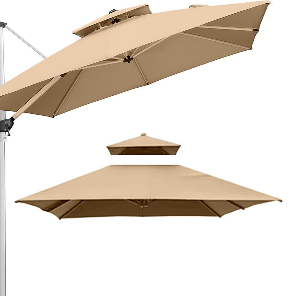 Toile parasol déporté 3x3 m kaki bâche de remplacement terrasse