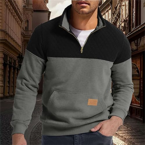 Pull matelassé gris homme col montant taille L à fermeture éclair 1/4