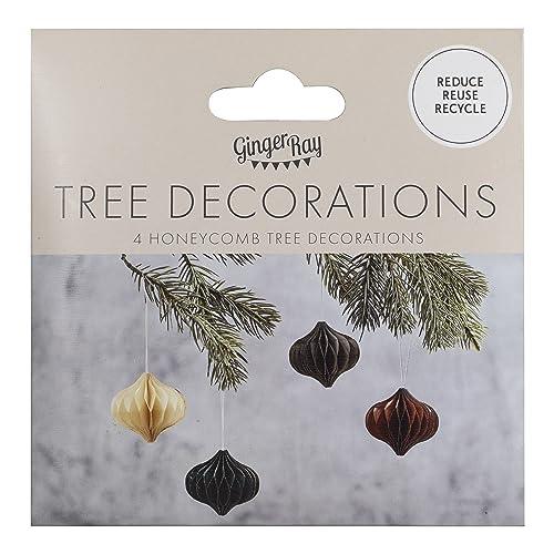 Ginger Ray 3D Paper Honeycomb Hanging Christmas Tree Decorations 4 Pack, Winter - Image 4