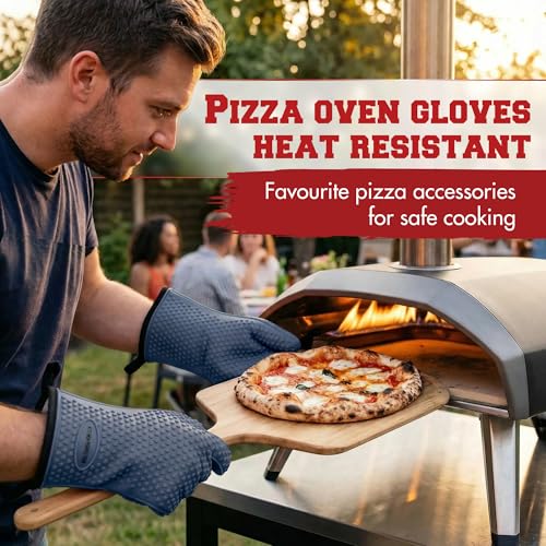Image of KITCHEN PERFECTION Silicone Pizza Oven Gloves - Heat Resistant Oven Mitts | Waterproof, 5-Finger Design For A Better Grip, for Outdoor & Indoor Pizza Ovens, Compatible with Ooni, Ninja, Gozney & More