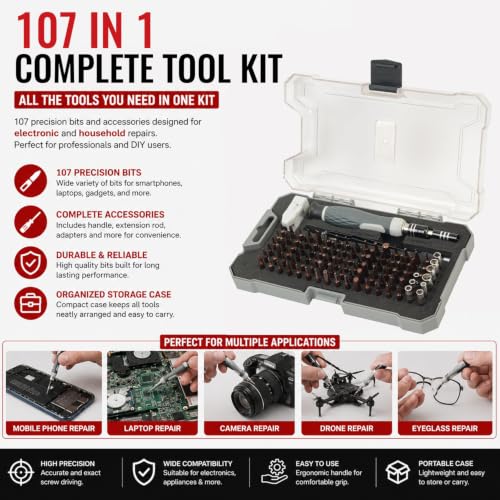 Image of Spartan 107 in 1 Precision Screwdriver Tool Set | Multi-Purpose Magnetic Repair Kit with Storage Case for Mobile, Laptop, Watch, Camera, Electronics & DIY Repair Use