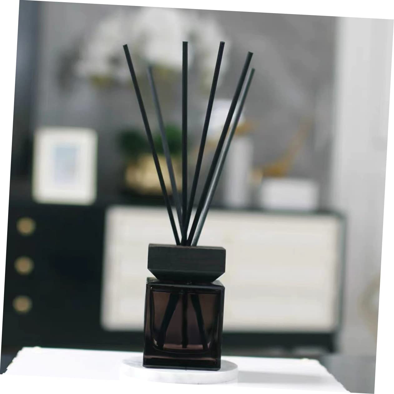 Ciieeo 2 Sätze Diffuser Flakon Set Quadratisch mit Weißem Buchenholzdeckel und Rattanstäbchen Nachfüllbarer Aromatherapie Raumduft Natürlicher Duftspender für Wohnzimmer Schlafzimmer