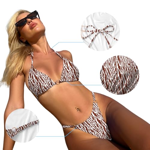 Image of MIKETAI Sexy Bikinis for Women 2 Piece Bikini Spaghetti Strap Swimsuits Solid Color Bathing Swimwear Triangle Bathing Suit