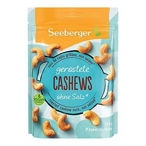 Seeberger Cashewkerne geröstet 12er Pack: Knackige Cashew Nüsse schonend veredelt - proteinreicher Powersnack ohne Salz Cover