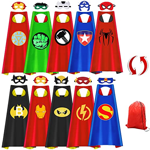 DWTECH Capas de Superhéroes para Niños,5 Capas/10 Máscaras - Capas de Disfraces de Superhéroes, Conjunto de,Regalo...