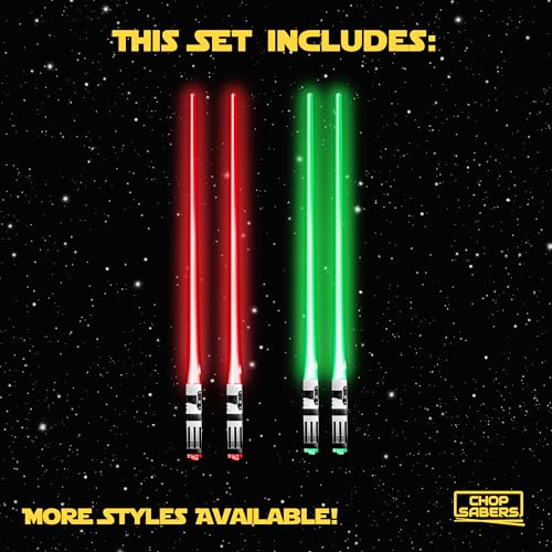 Image of Chop Sabers Light Up LightSaber Chopsticks Set, 2 Pairs, Red Green