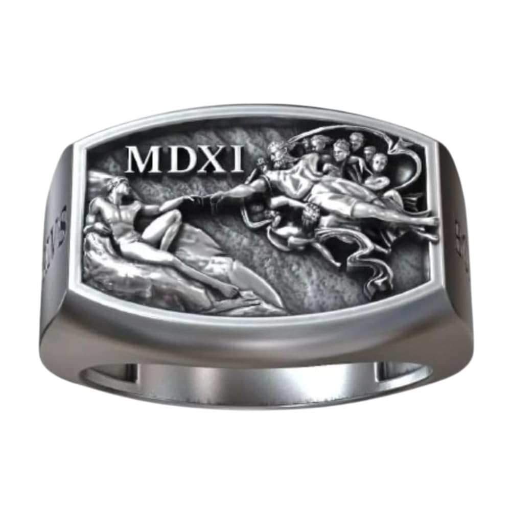 Hand Of God Michaelangelo Sistine Chapel Creation Of Adam Men's Signet Ring MDXI Bonarot Creation Of Adam Signet Renaissance Age Ring Oxidized 925 Sterling Silver Handmade Jewelry
