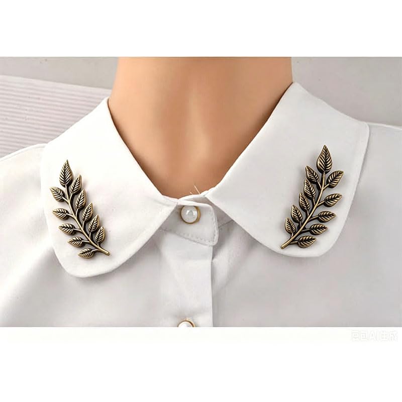 Image of coadipress Gentlemen Gold Silver Leaf Brooches Simple Elegant Retro Double Leaf Collar Pin Brooch Gold Silver Plant Leaves Brooches
