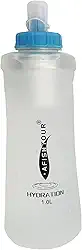AFISHTOUR Frasco macio dobrável com filtro – garrafa de água leve – 1 litro para corrida em trilha, caminhadas, viagens, ciclismo e pesca; livre de BPA (branco transparente)