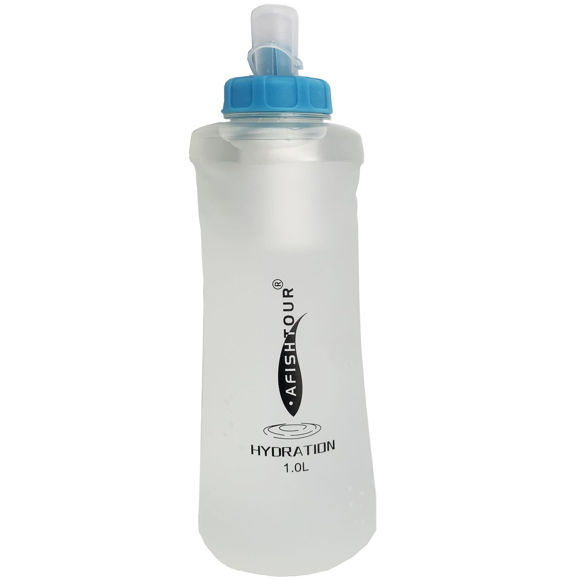Gourde souple pliable avec filtre - Bouteille d'eau légère - 1 litre - Pour la course à pied, la randonnée, les voyages, le cyclisme et la pêche - Sans BPA (blanc transparent)