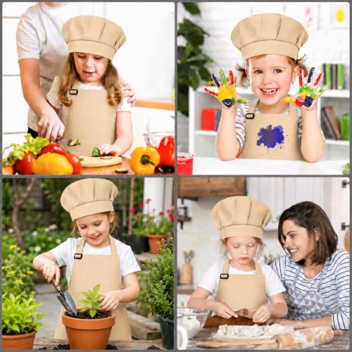 Image of uniformer Kids Apron with Chef Cap for Cooking, Baking, Painting Art & Crafts | Adjustable Child Apron with 2 Pockets | Great for Kitchen, School