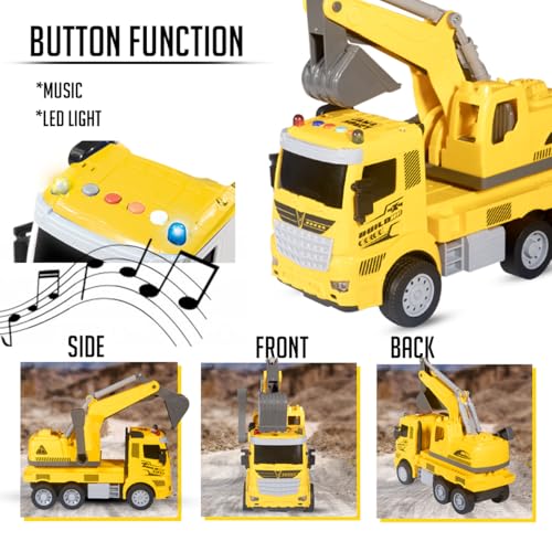 Image of Amazon Brand - Jam & Honey Friction with Lights & Sound Trucks for Kids | Excavator Truck for Kids for Age 3+ Years | Yellow